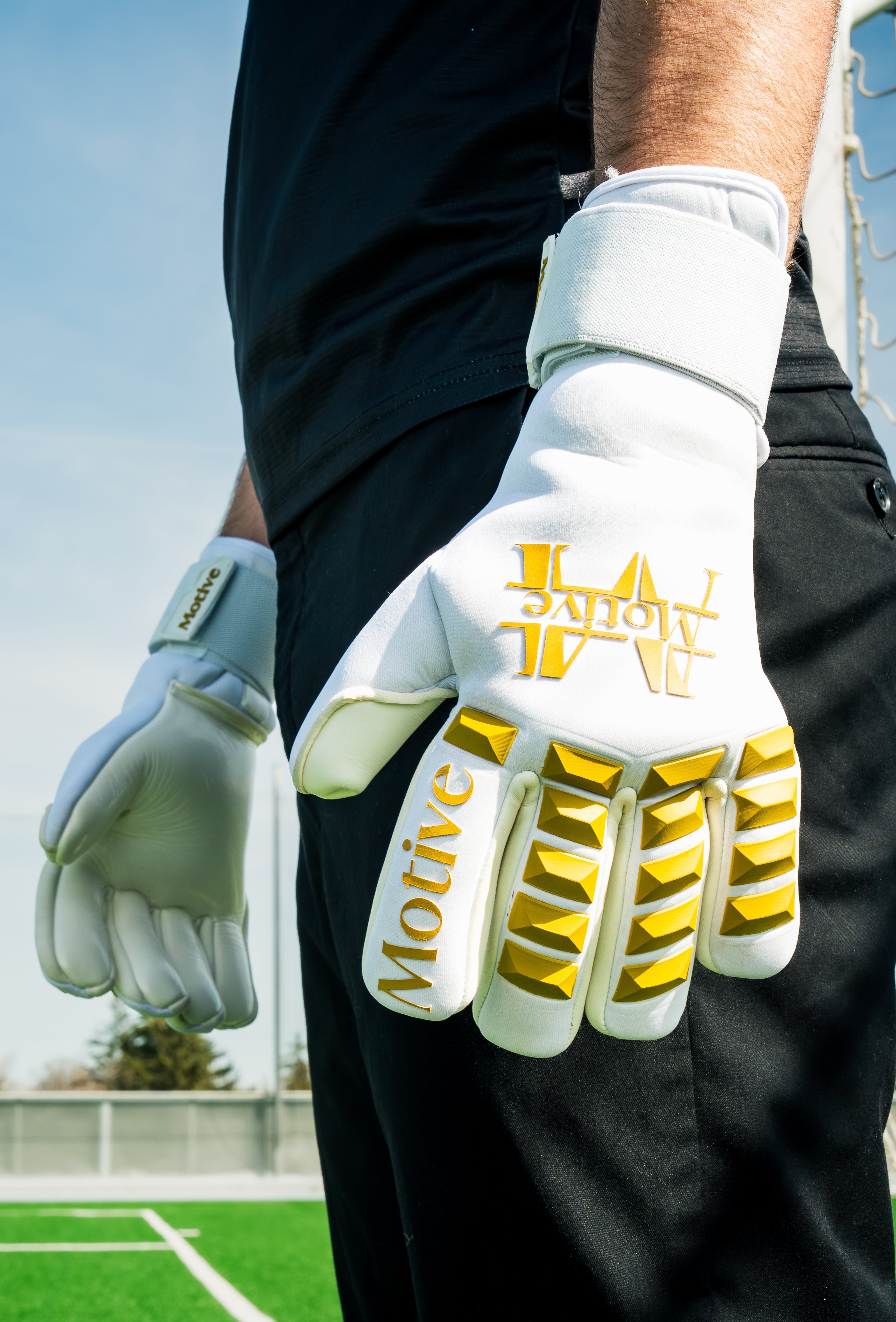 White & Gold Motive Gloves