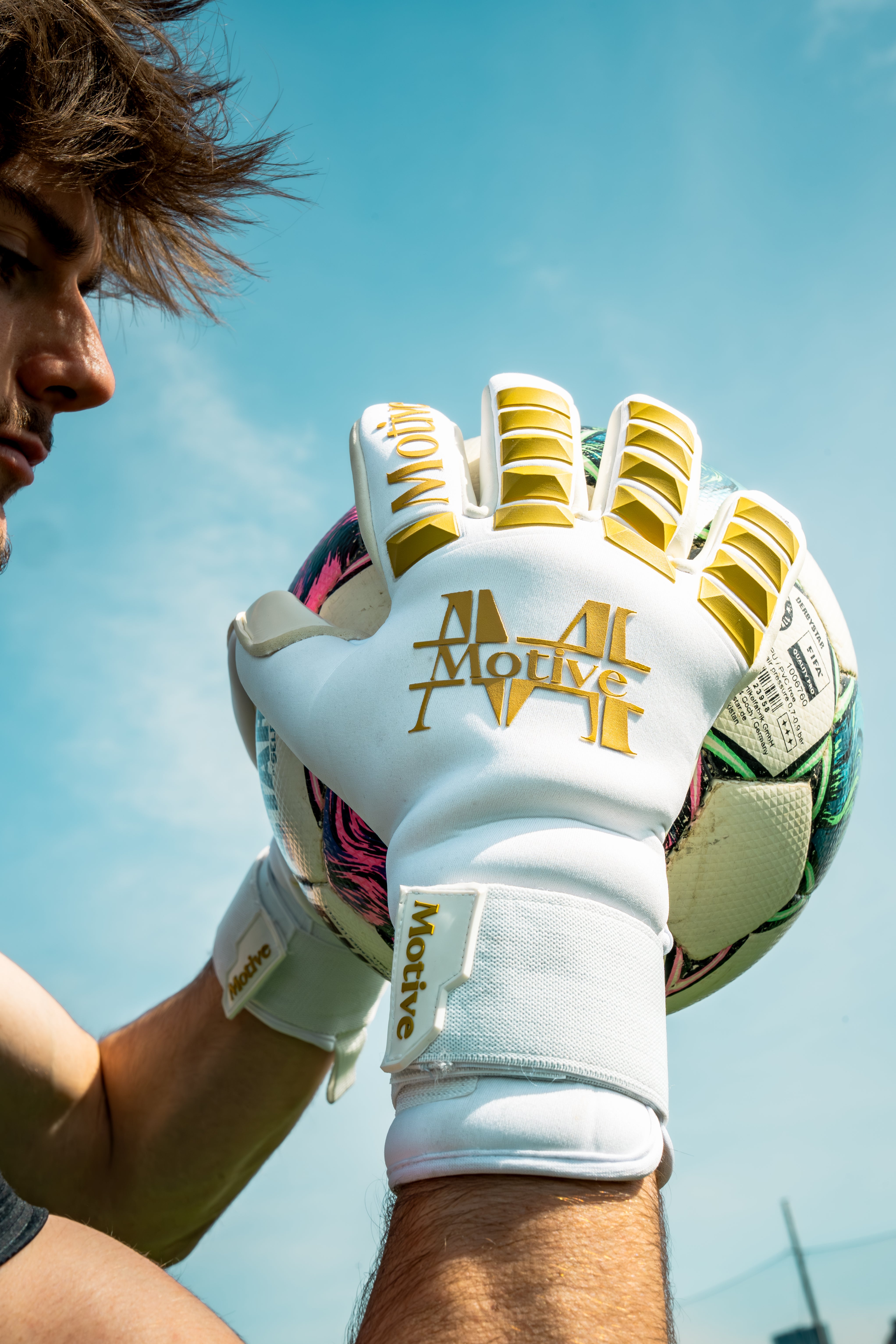 White & Gold Motive Gloves