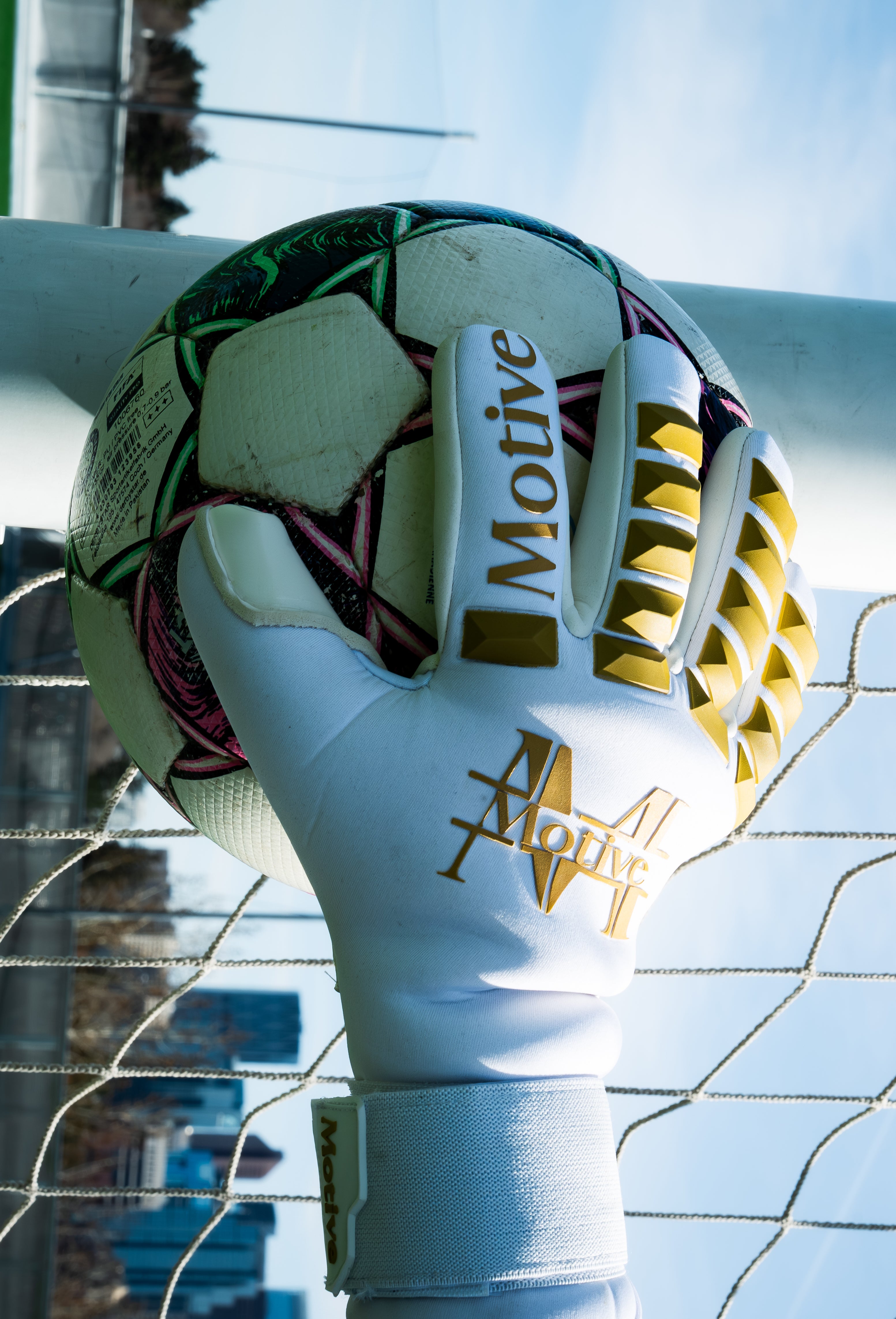 White & Gold Motive Gloves